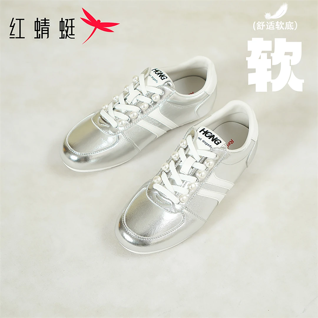 红蜻蜓软底休闲鞋女2025秋季新款透气舒适系带通勤时尚百搭小白鞋
