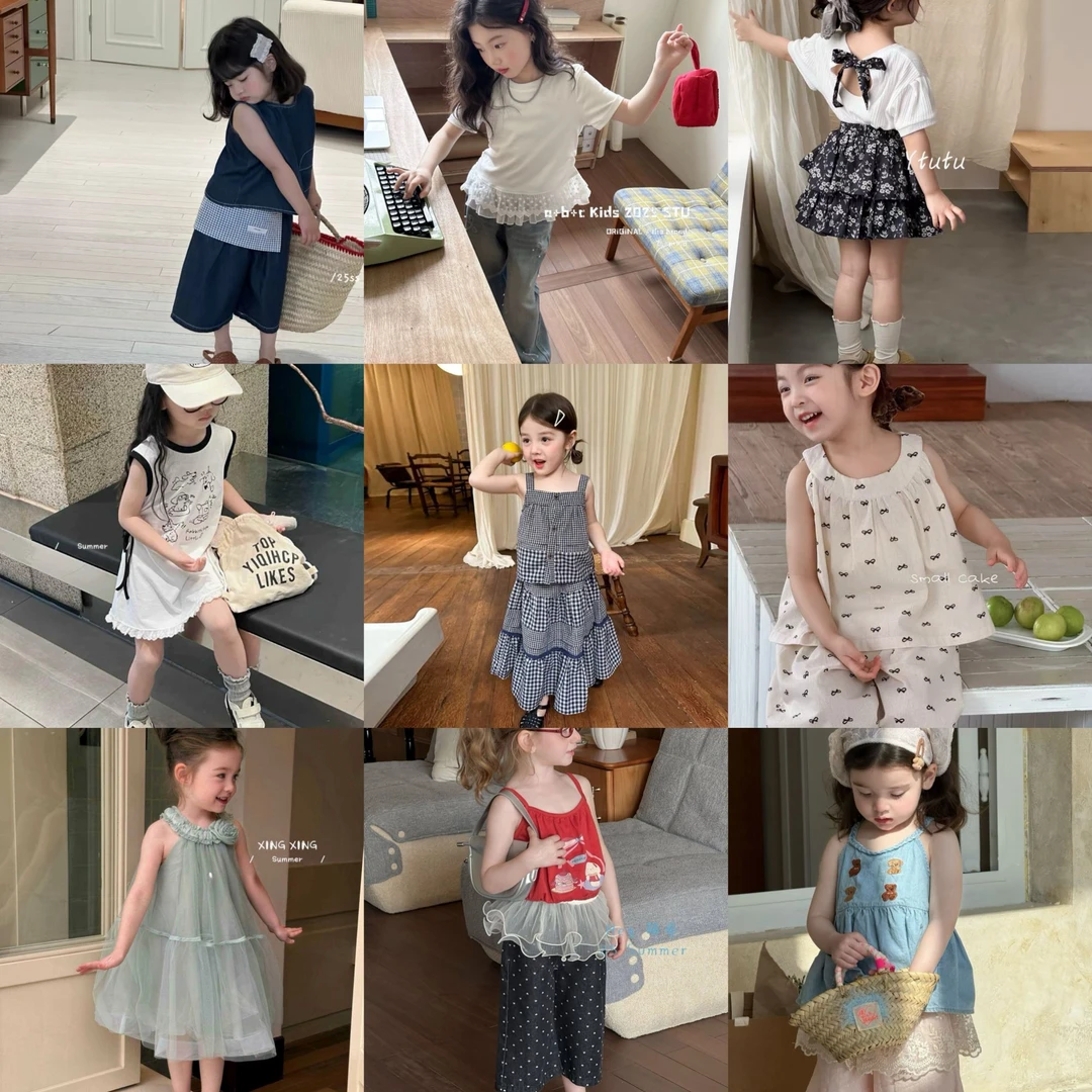 (121-180) 米语25夏季女童新款上衣裤子套装