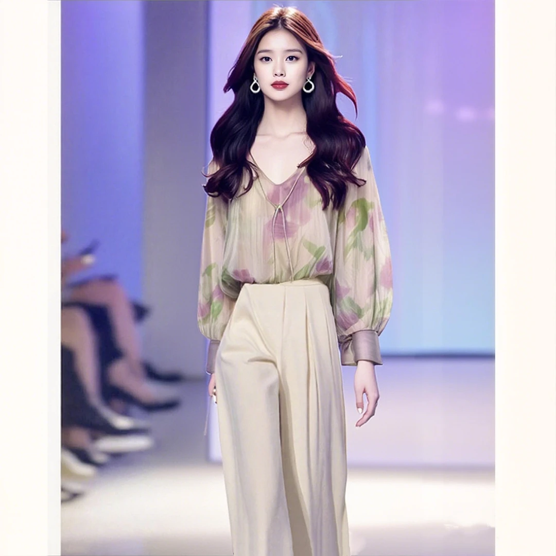 SS1089上衣女长袖宽松设计感小众仙气印花温柔风法式气质衬衫休闲