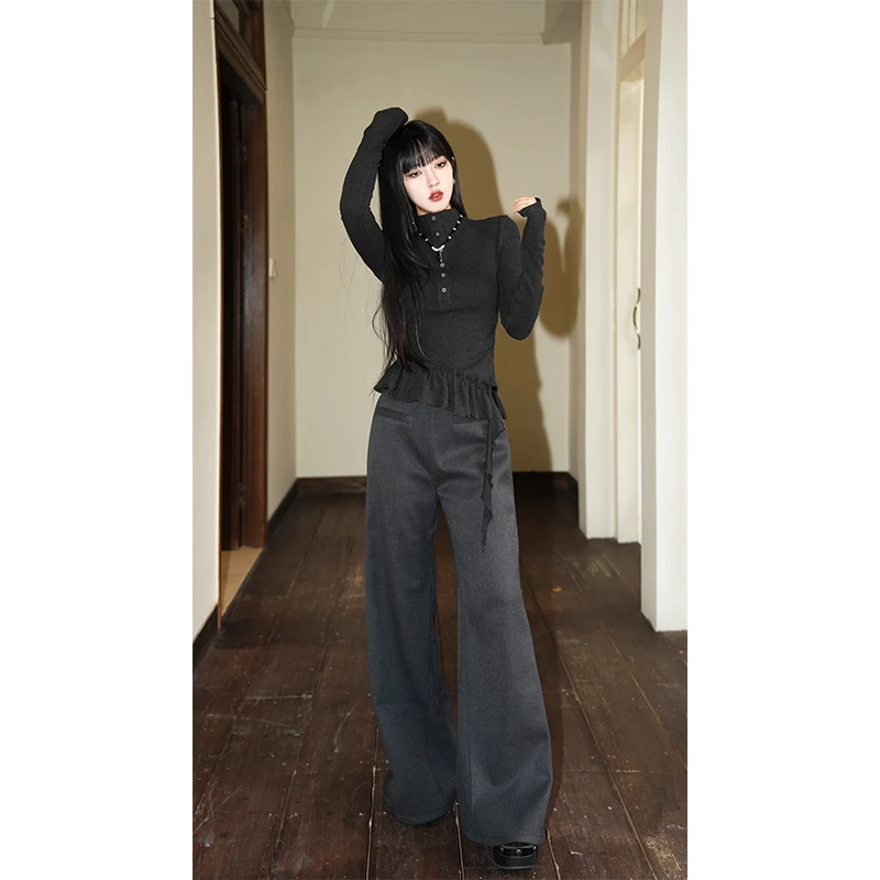 呆毛【12.25号/10.30新品】秋冬百搭通勤显瘦微喇阔腿西装裤DMJ4944