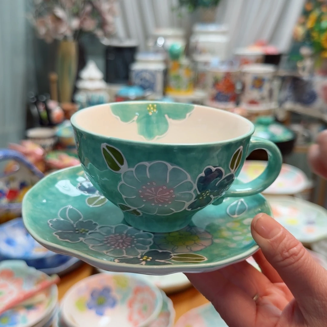 瓷片蓝色咖啡杯套装一套