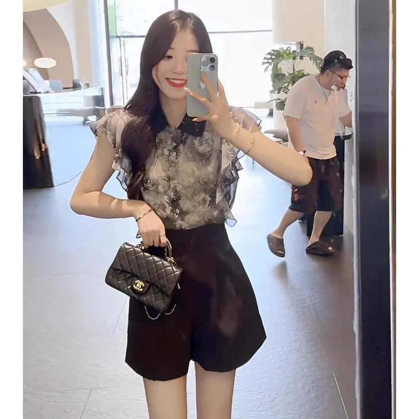 【两件套】夏装套装薄款高级感碎花衫高腰显瘦西装短裤两件套D2933