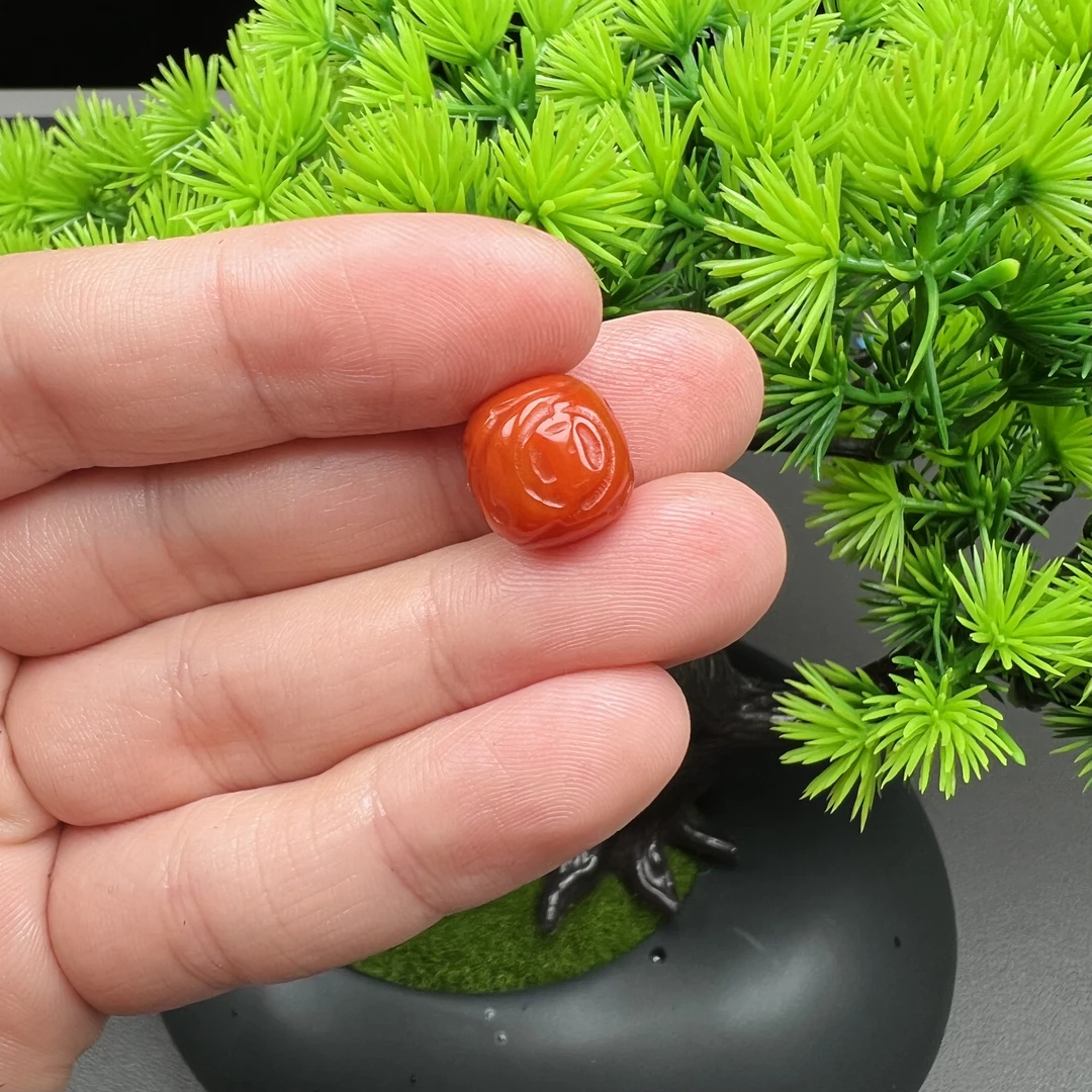 南红玛瑙雕刻博古文老型珠卡12mm单珠一个（多样性发其一）