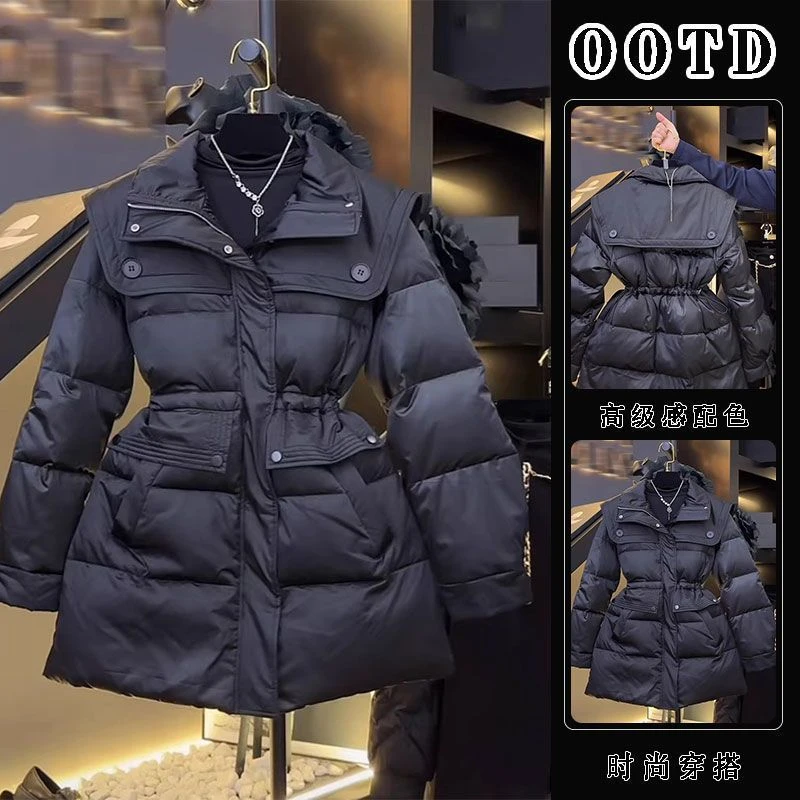 2024冬季新款欧货小香风夹棉外套高级感超好看气质收腰黑色棉服女