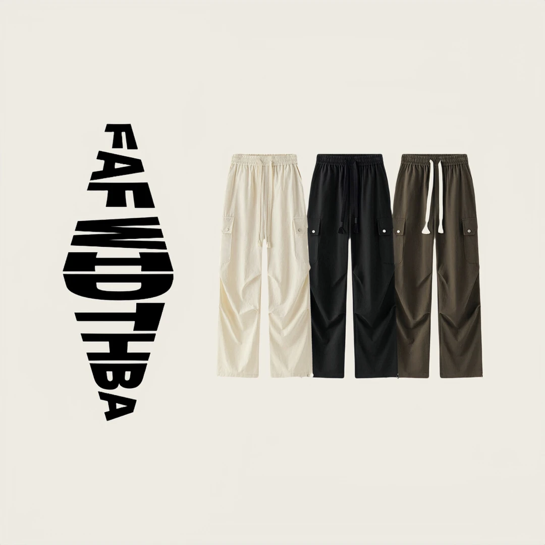 C7039 美式大口袋直筒工装裤设计感休闲裤