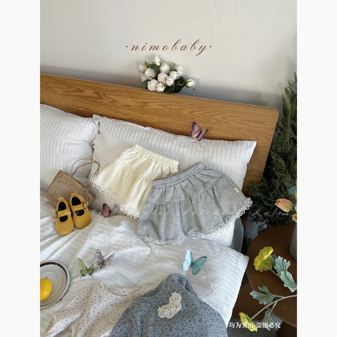 NIMO【香草慕斯】韩版春款宝宝纯色可爱时尚装饰复古花边百搭裙