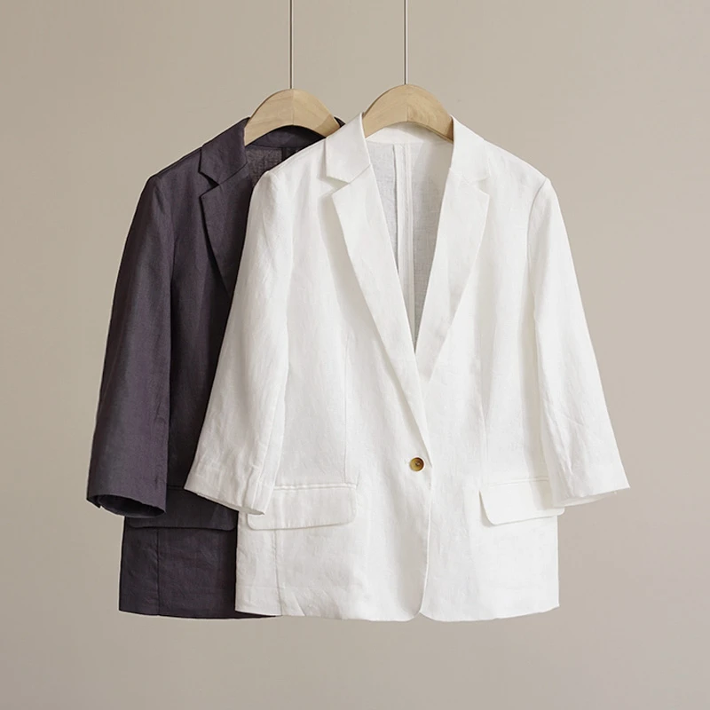 静奢松弛感~老钱风高品质气质100%亚麻外套女士西装（250460）