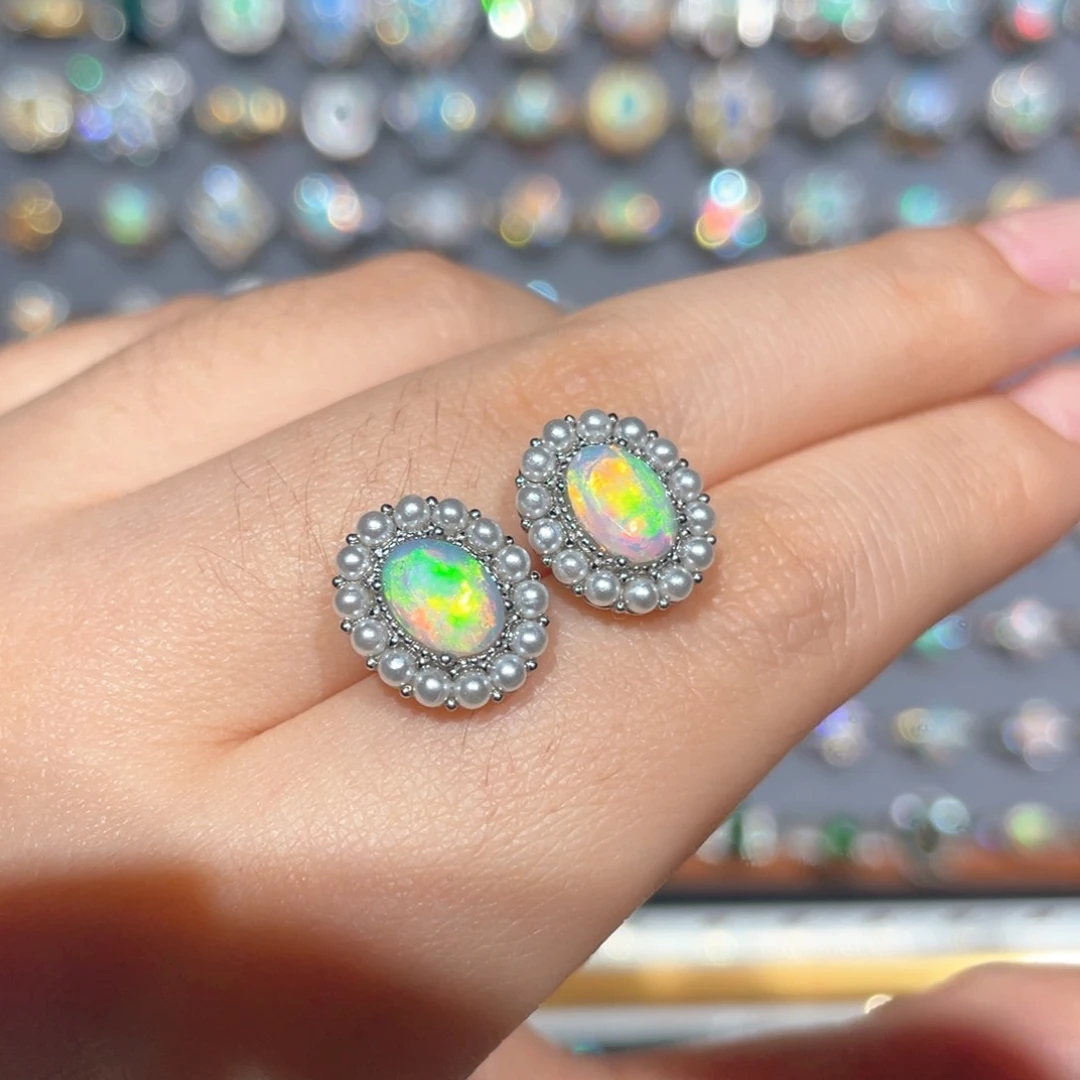 欧泊银S925镶嵌欧泊耳钉