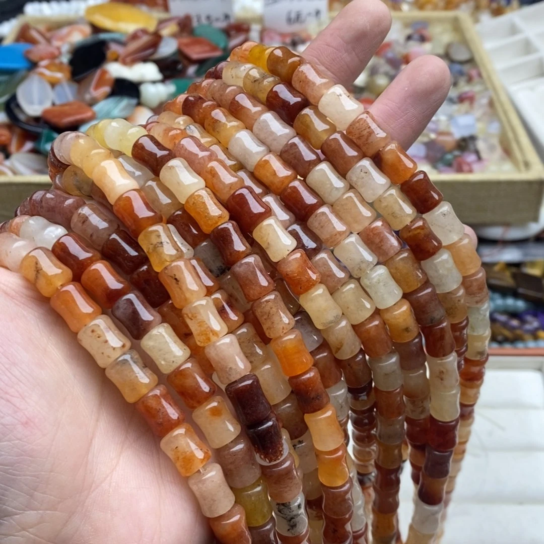 玛瑙/玉髓未镶嵌珠宝半成品一条天然微瑕8×10金丝玉小桶珠