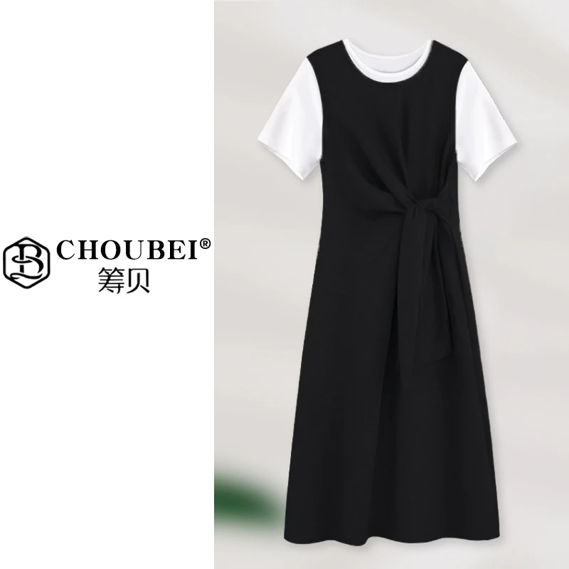 【学院风】假两件连衣裙拼接极简休闲显瘦百搭88127