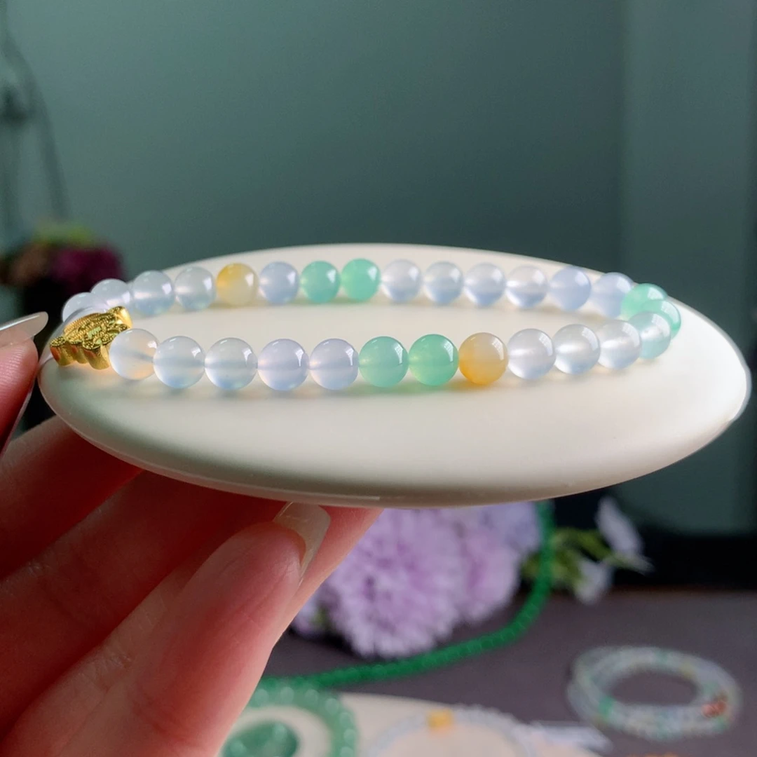 足金镶嵌手链翡翠手串