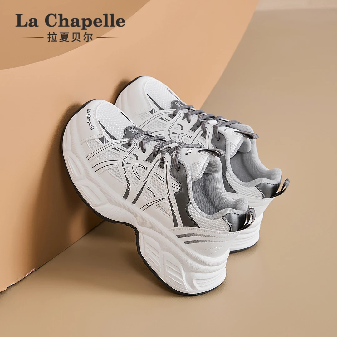 拉夏贝尔老爹鞋女2025年春季新款网面透气厚底百搭网面运动休闲鞋