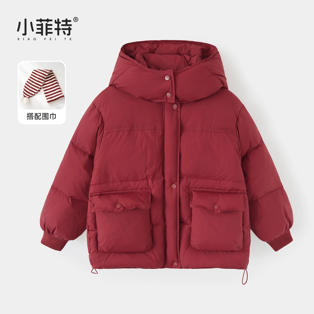 小菲特女童冬加厚连帽外套中大童保暖上衣儿童休闲棉服YNYD57897
