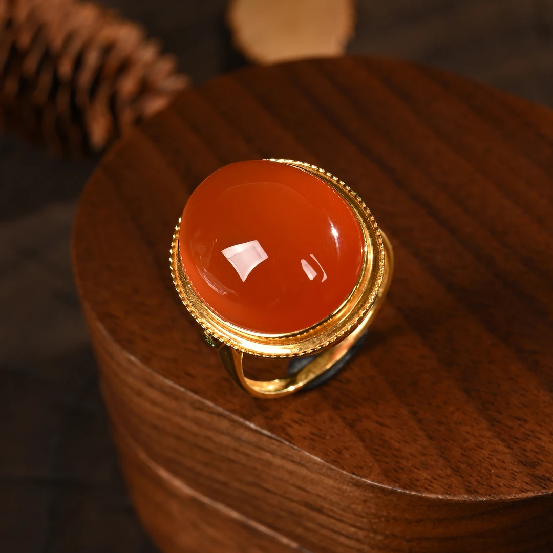 【熊总夫妇】宝石级南红冰红蛋面戒指