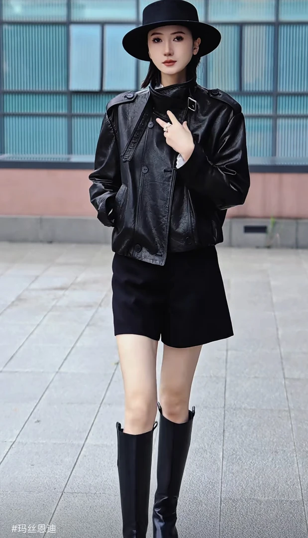 MASIENDI/玛丝恩迪短款宽松型纽扣皮衣45553