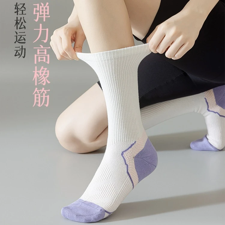 猫伽网红专业健身运动袜女毛巾底透气显腿长马拉松跑步骑行袜子
