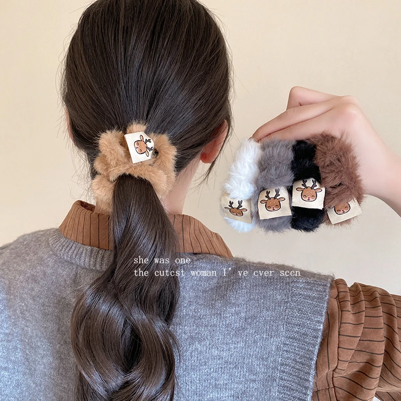 韩系毛绒电话线大肠发圈女秋冬扎丸子头马尾发绳气质百搭头绳发饰