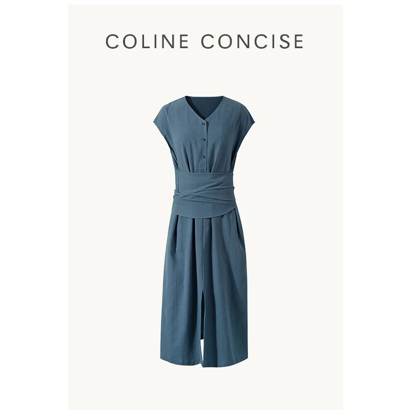 COLINE CONCISE 25SS_设计款蓝色连衣裙夏季裙子X66036&