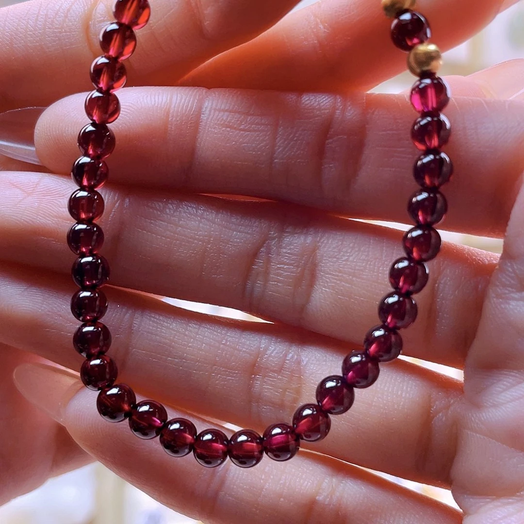 石榴石手链银S925镀金镶嵌小***m