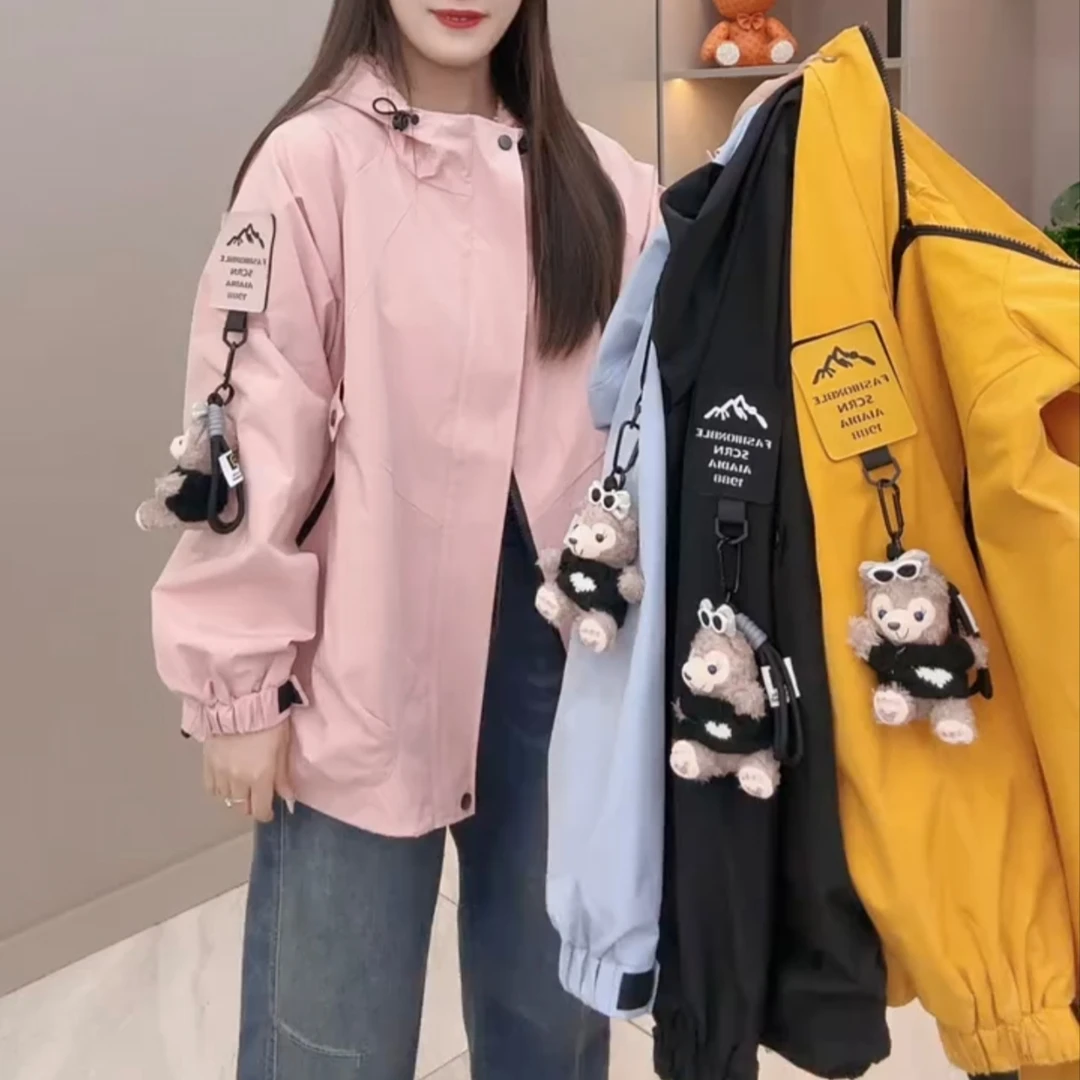 大码女装早秋新款洋气减龄斜拉链冲锋衣外套90115（带小熊挂件）