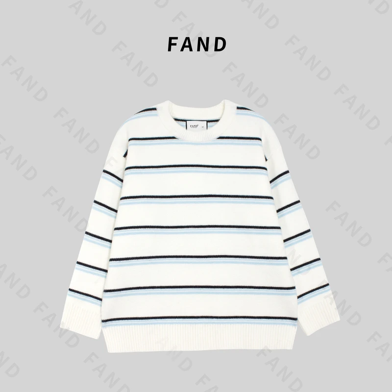 FAND品牌【lodblue】秋冬时尚加厚条纹宽松圆领套头毛衣针织衫