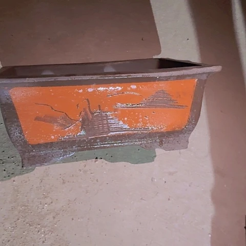 紫砂红色马槽40花盆