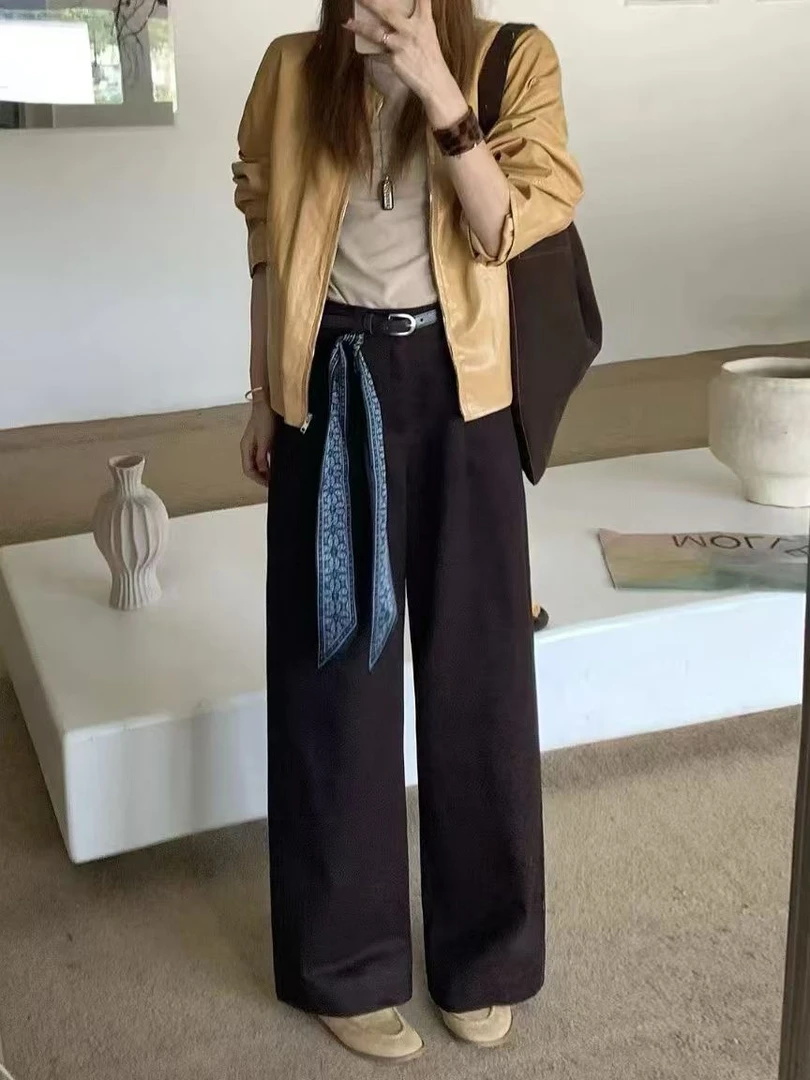【201-400】九分减龄垂感复古百搭气质阔腿裤