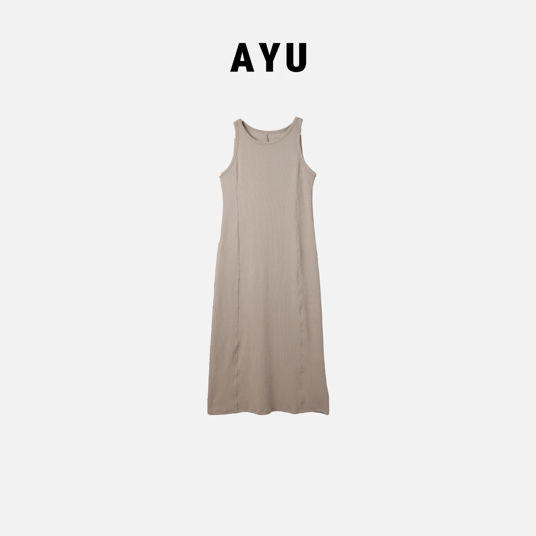 阿玉家&慵懒无袖吊带背心连衣裙宽松直筒内搭打底长款连衣裙#7007