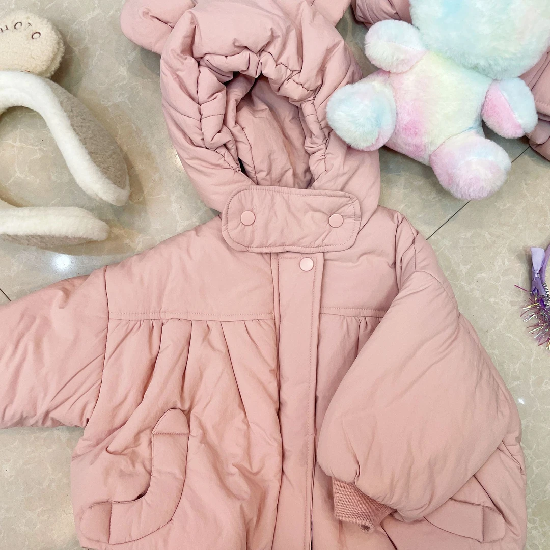 女宝女童时尚韩版宝宝棉服外套加绒夹棉上衣儿童保暖连帽棉衣