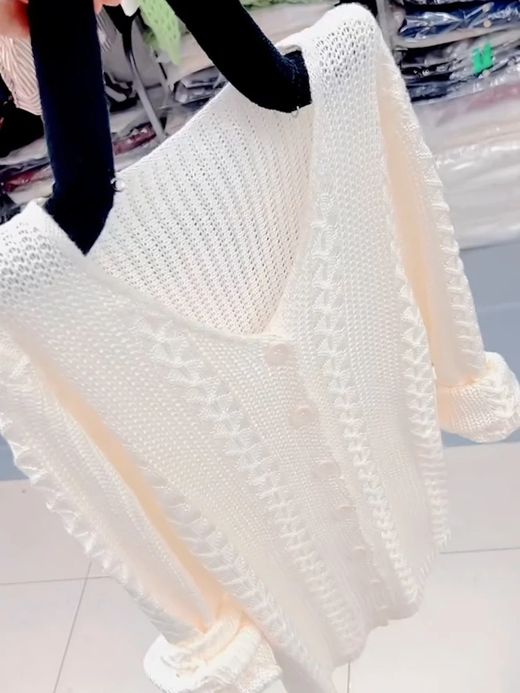 大码女装2025秋季新款时尚洋气百搭宽松V领上衣针织衫长袖开衫