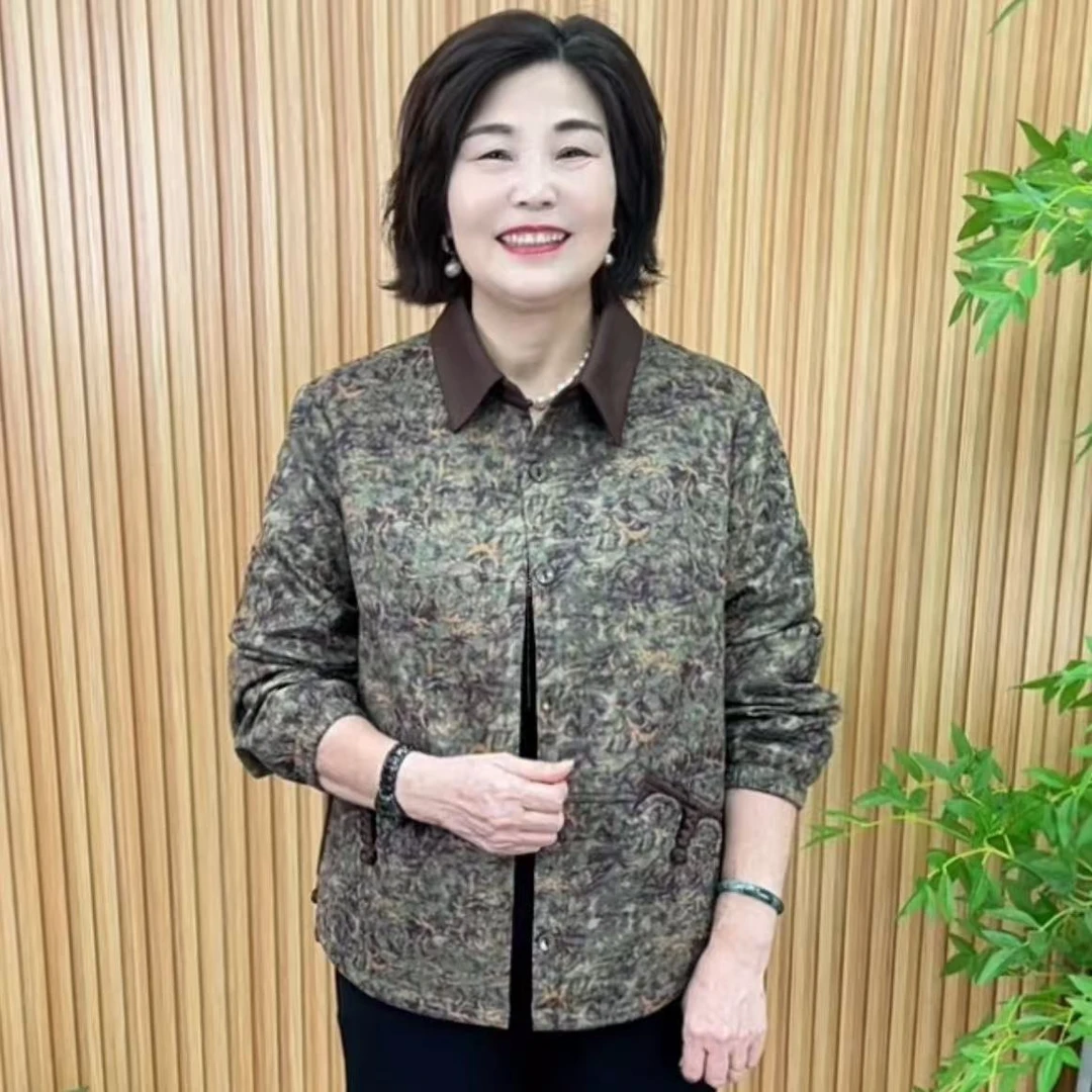 翻领时尚长袖薄款口袋中老年女装开衫春秋秋季中年春季V0368