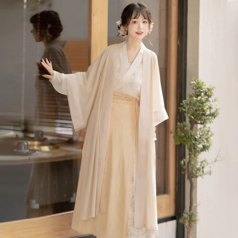 花期汉服女飘逸春秋中国风仙气外褙子旋裙全套8390