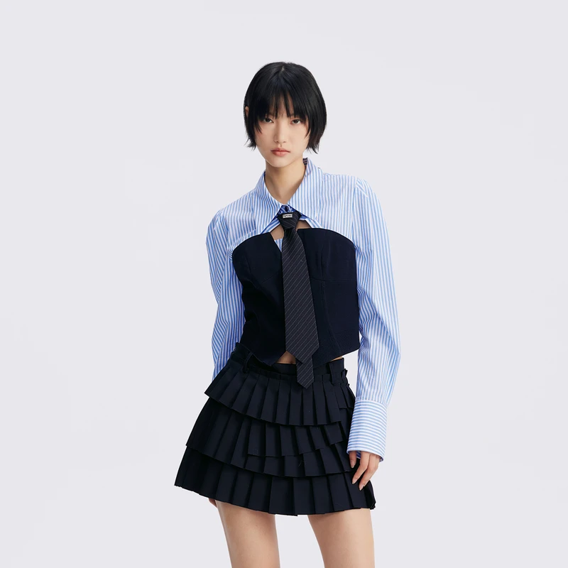 【李雪琴同款】REVAN芮范正装条纹拼接单衣RL70801031