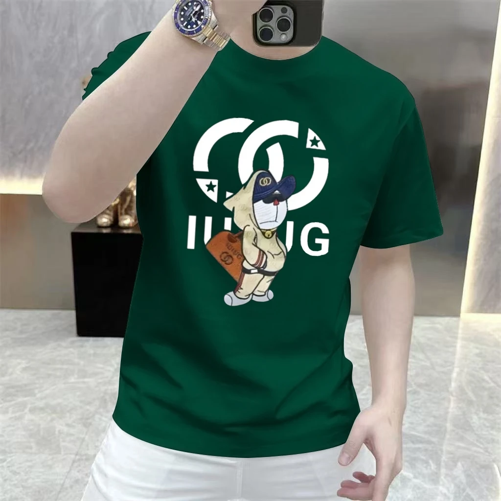 欧货轻奢短袖t恤男士圆领卡通印花修身夏季新款时尚潮流半袖体恤