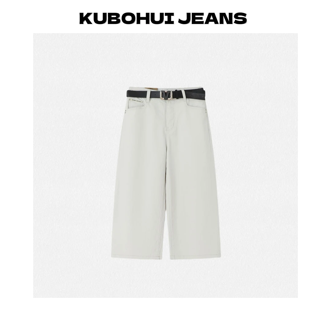 【裤博汇】916高品强捻竹节纱定染调性灰时髦高腰随性丹宁八分筒裤