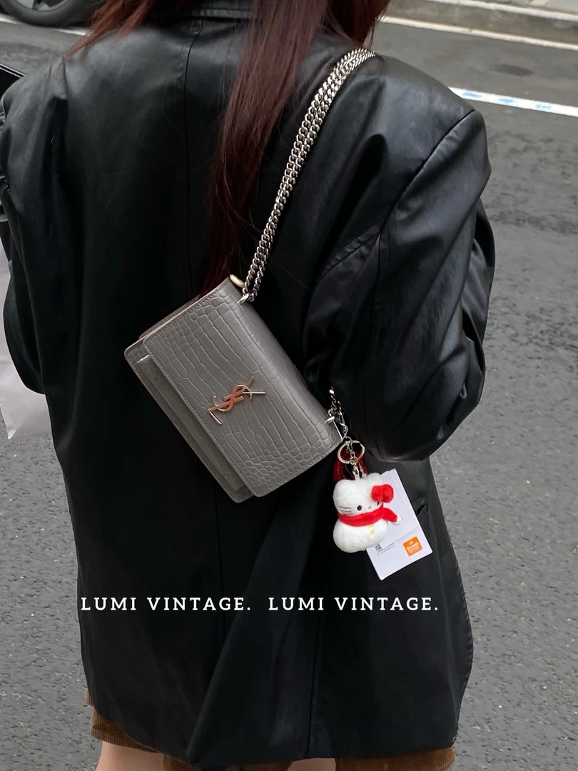 95新 YSL/圣罗兰 鳄鱼压纹日落包mini单肩包41729652