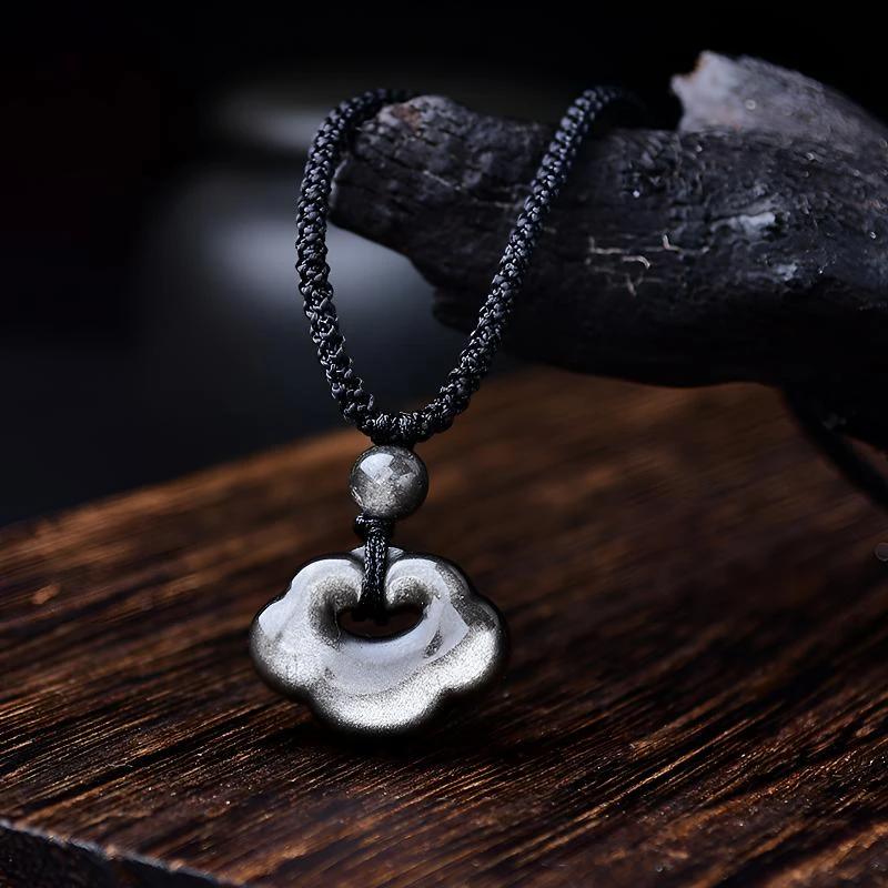 天然黑曜石银曜石小祥云吊坠diy祥云配件情侣锁骨链送礼男女款式