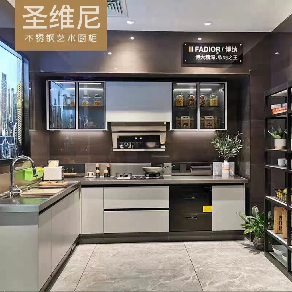 不锈钢橱柜台面阳台柜台盆pet柜门水性烤漆柜门原木柜门定制