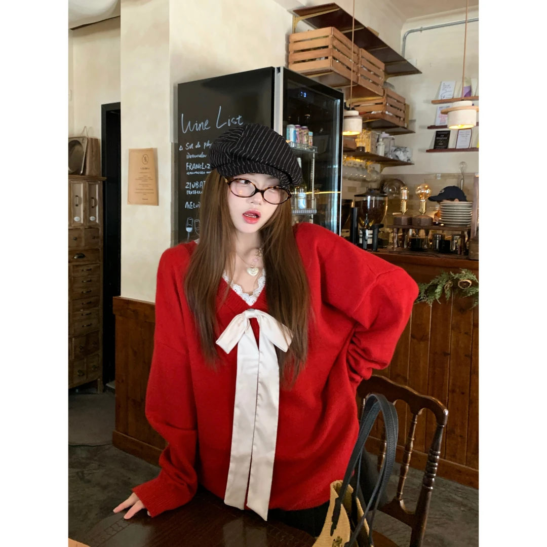 早秋外搭静奢风毛针织衫长袖网红时尚蝴蝶结