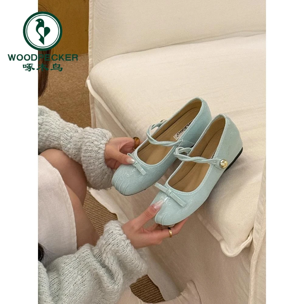 啄木鸟银色法式玛丽珍鞋女2025春季新款方头仙女风浅口内增高单鞋