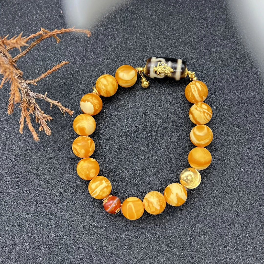 【润家原创】10mm+橘皮石膏花蜡18K金DIY手串*渡母宝瓶*#6786