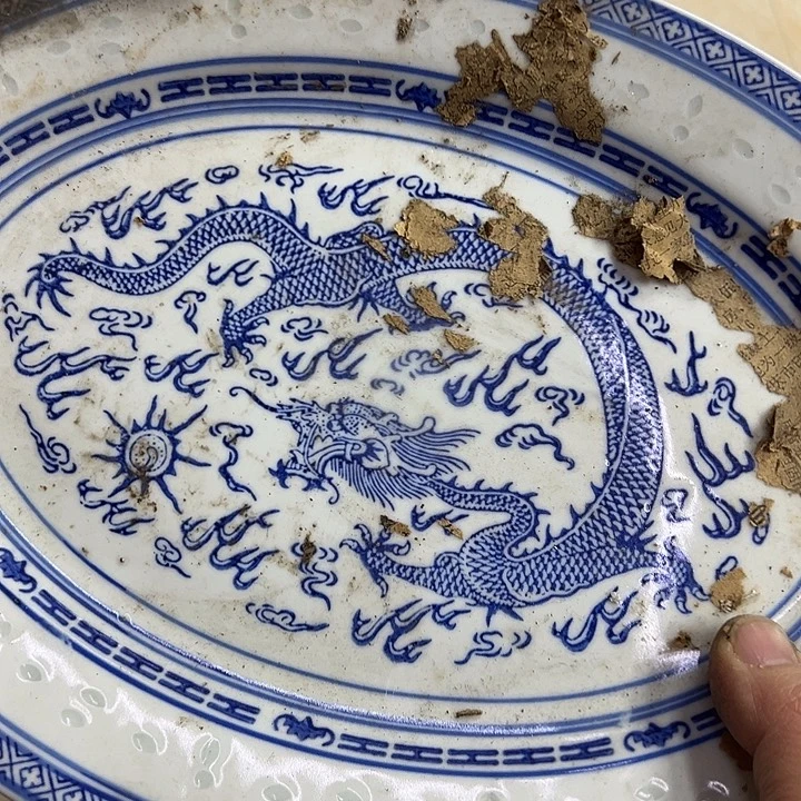 陶摆件有落灰、30*22厘米玲珑鱼盘