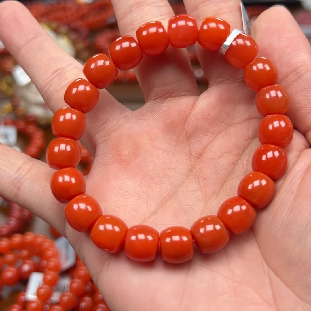 南红玛瑙未镶嵌手链保山料直切10m柿子红