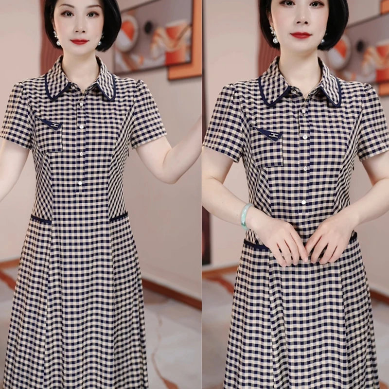 格子修身收腰显瘦遮肉显瘦女装连衣裙HR0272时尚优雅气质减龄