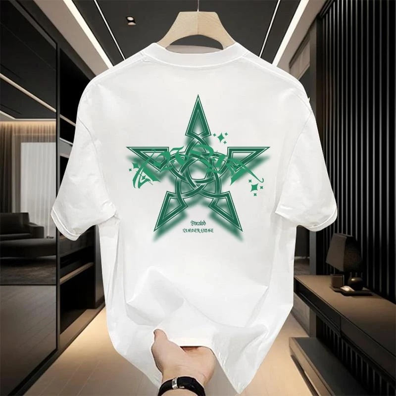 特大码300斤创意五角星印花短袖T恤男女百搭夏季新款美式纯棉上衣