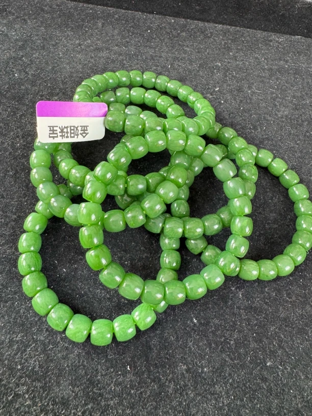 【粉绿约8*9mm直切手串】俄老料碧玉粉绿满色手串（多样发一）