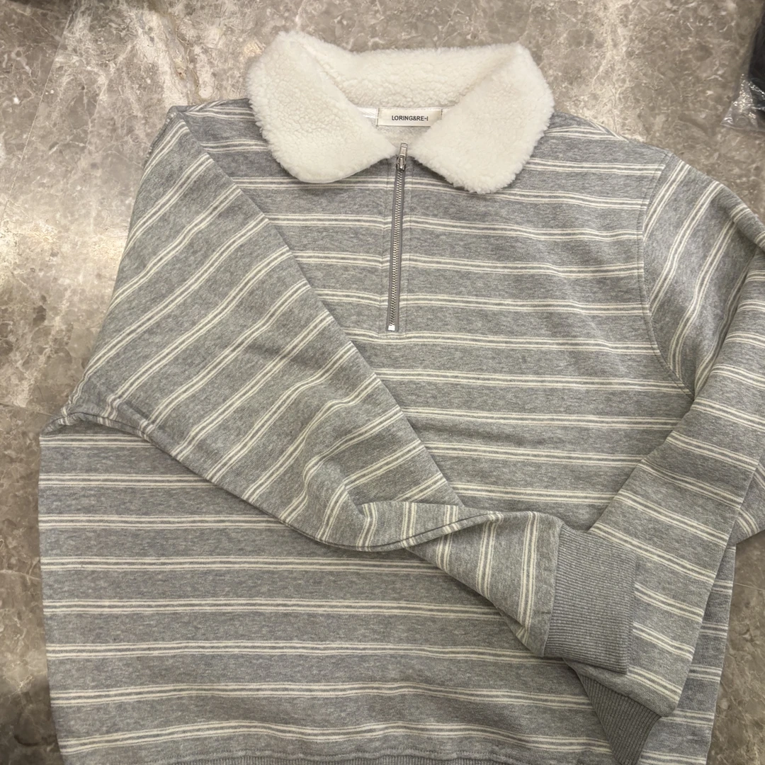［小小布］no退换-东大门正品l5o条纹翻领拉绒卫衣