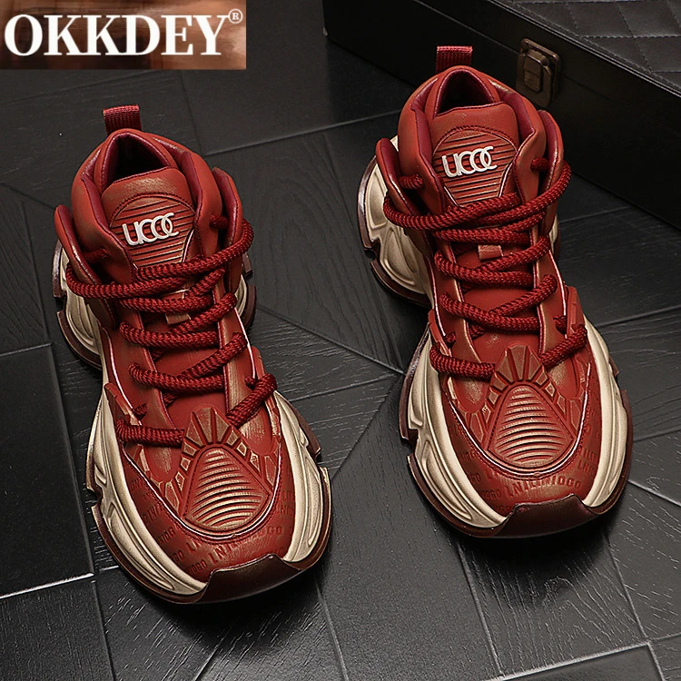 okkdey高帮男士擦色老爹鞋厚底增高休闲鞋秋冬复古运动鞋白色鞋