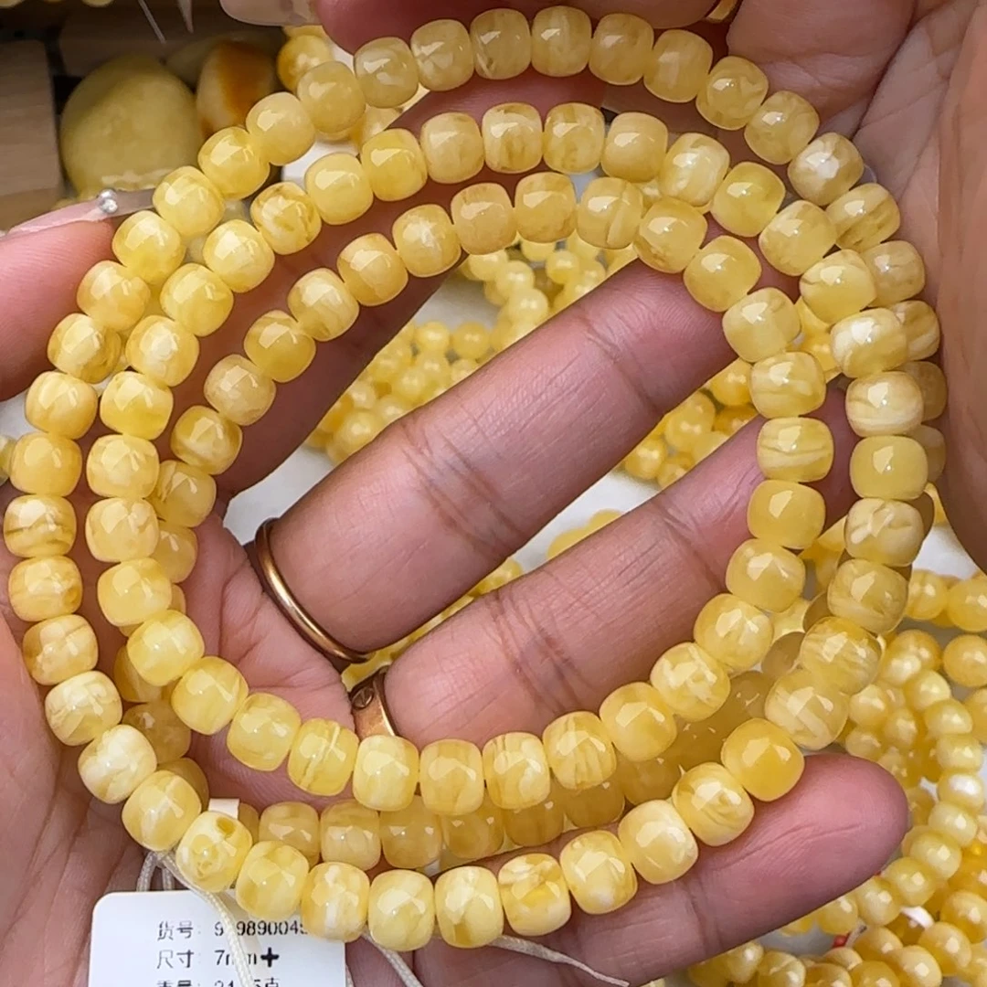 蜜蜡未镶嵌手串虎皮妖花老型多圈