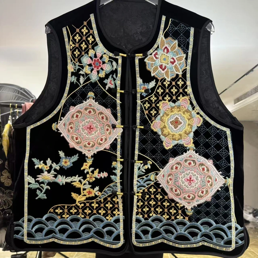 【甄胖·悦风华】新中式大码女装四方立绒重工刺绣马甲